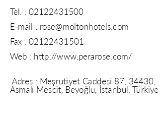 Pera Rose Hotel iletiim bilgileri